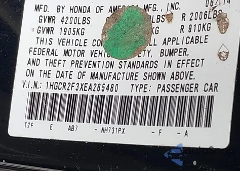 2014 Honda Accord Lx z USA, uszkodzony, nr VIN 1HGCR2F3XEA265480